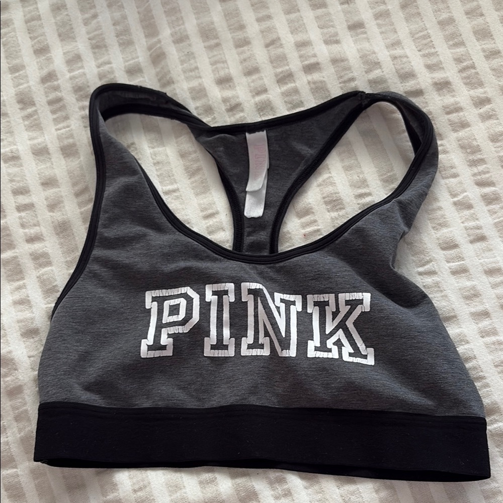 PINK Victoria's Secret Gray and Black Sports Bra Medium Support - Picture 1 of 3
